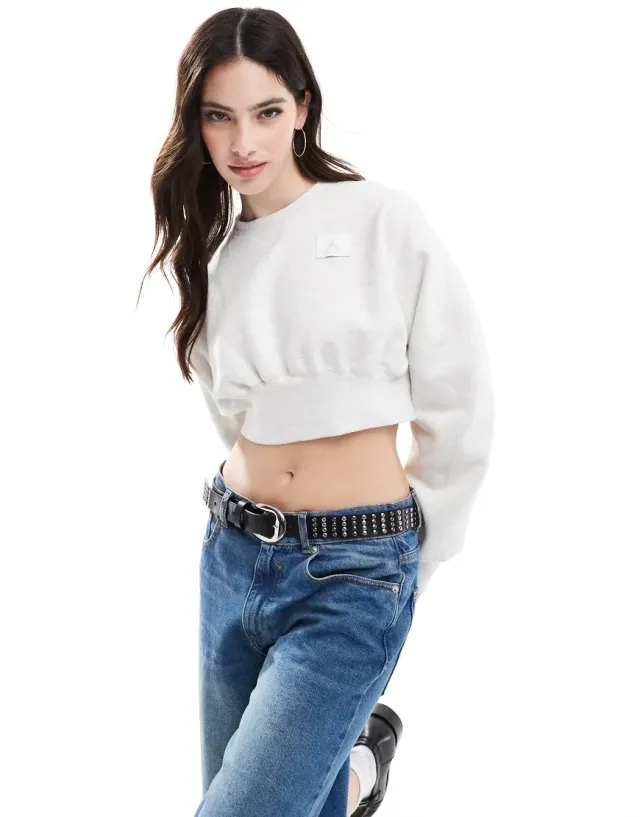 Jordan Flight Fleece Cropped Sweatshirt In Grey