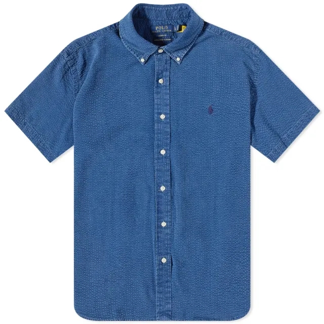 Polo Ralph Lauren Men's Seersucker Short Sleeve Shirt Dark Indigo