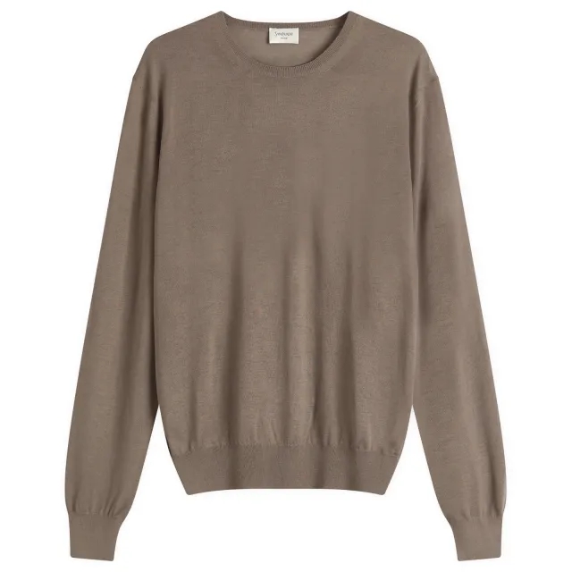 Saint Laurent Men's Fine Merino Crewneck Jumper Gris Taupe
