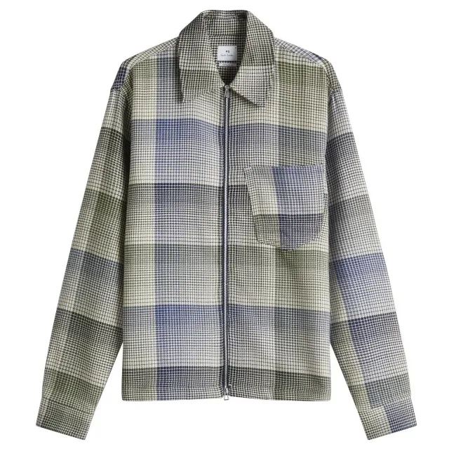 Paul Smith Men's Zip Front Plaid Shirt Brown