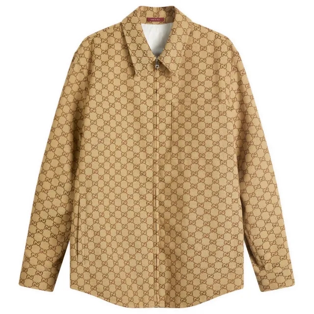 Gucci Men's GG Canvas Overshirt Camel/Ebony