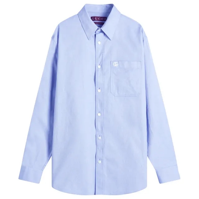 Gucci Men's Oxford Cotton Long Sleeve Shirt Sky Blue