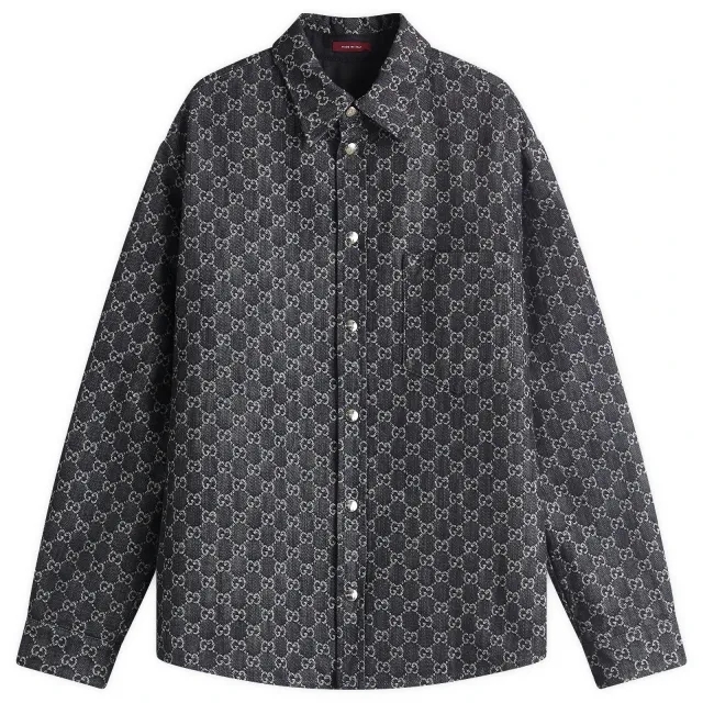 Gucci Men's Reversible GG Denim Jacquard Overshirt Dark Grey/Ivory