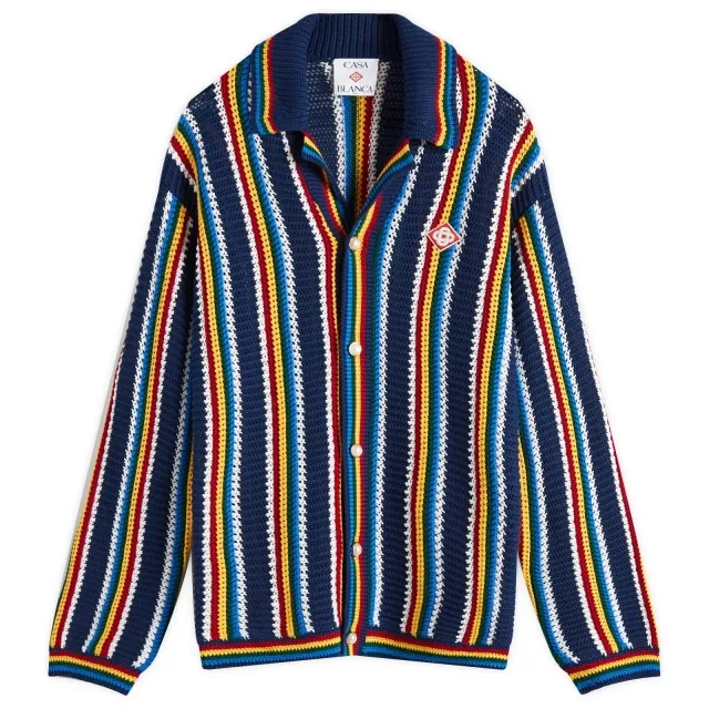 Casablanca Men's Crochet Button Up Navy