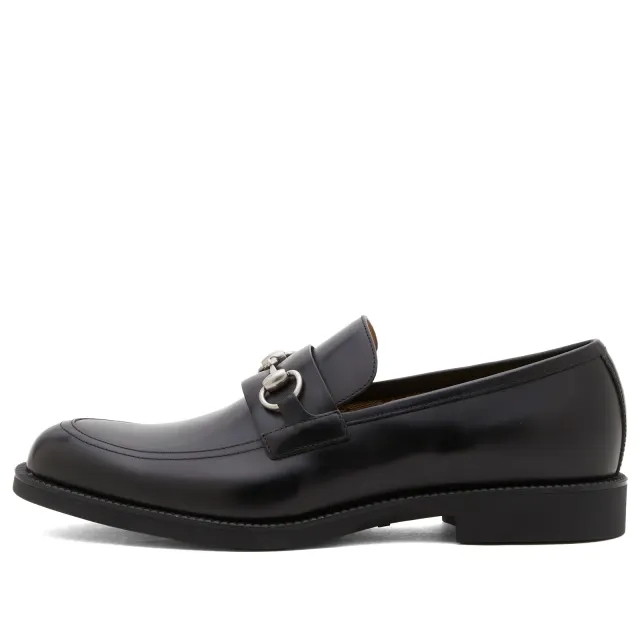 Gucci Men's Rubber Sole Tempe Horsebit Leather Loafer Black