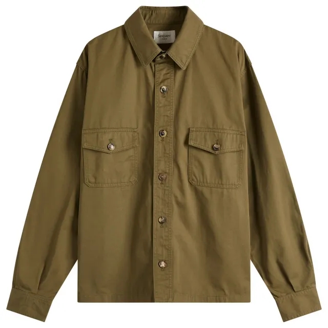 Saint Laurent Men's YSL Overshirt Authentic Khaki