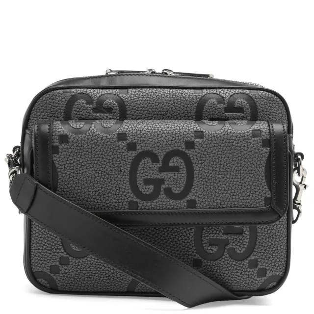 Gucci Men's GG Jumbo Leather Crossbody Bag Black