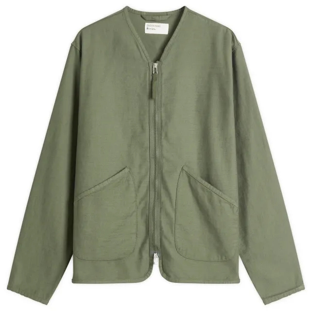 Universal Works Men's Slub Sateen Zip Liner Jacket Olive