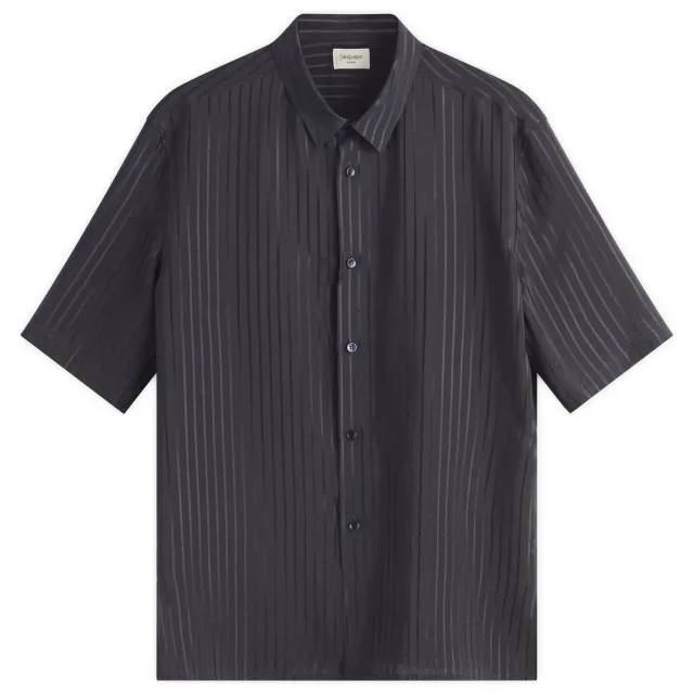 Saint Laurent Men's Tonal Stripe Short Sleeve Shirt Bleu Nuit