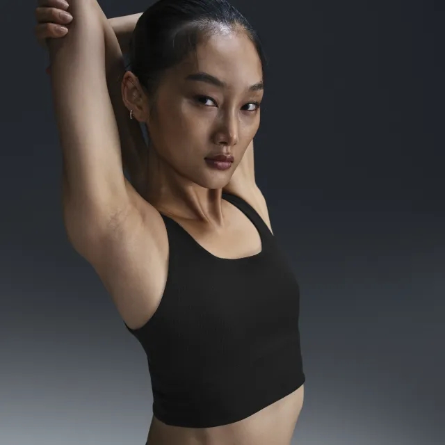 Nike Zenvy Rib Women's Light-Support Padded Longline Sports Bra - Black - Nylon/Elastane