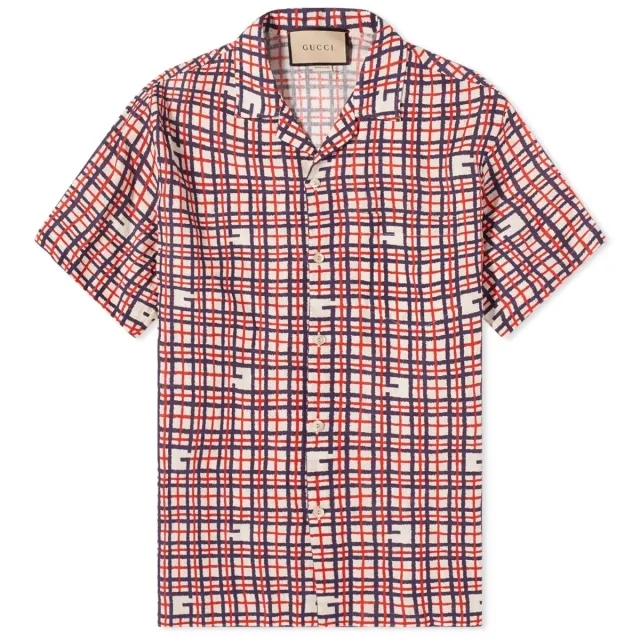 Gucci Men's G Tartan Vacation Shirt Red