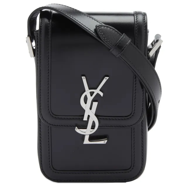 Saint Laurent Men's YSL Logo Leather Phone Case Black