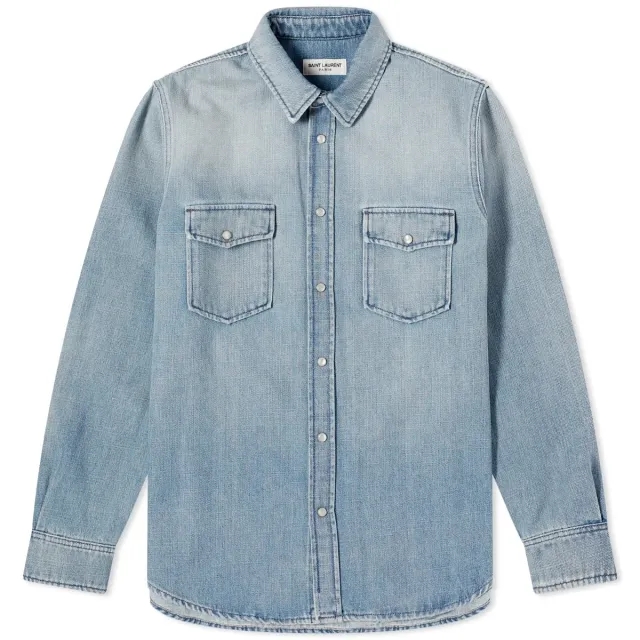 Saint Laurent Men's Denim Overshirt Light Japanese Lake