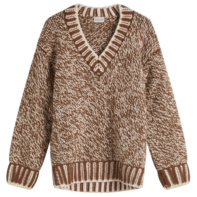 Moncler Women's V-Neck Jersey Brown