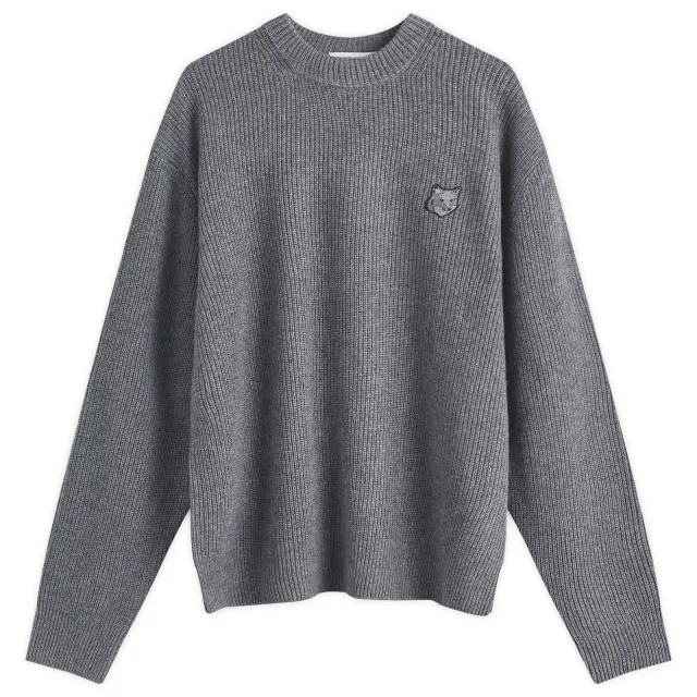 Maison Kitsune Bold Fox Head Patch Comfort Ribbed Jumper Medium Grey Melange