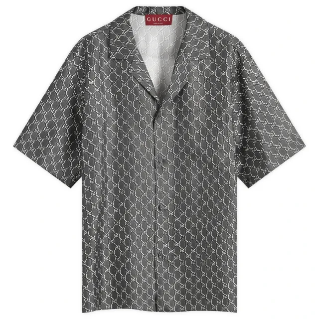 Gucci Men's Silk GG Monogram Vacation Shirt Grey