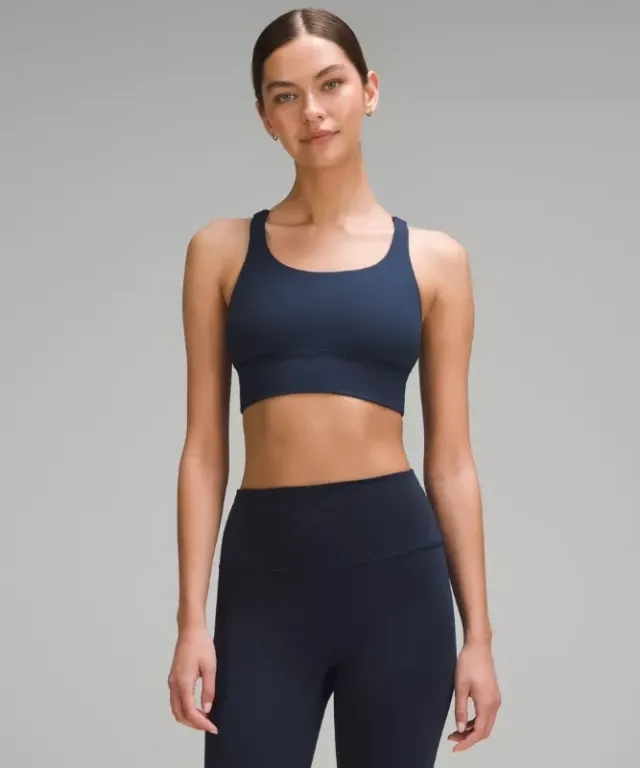 lululemon – Women's Energy Longline Sports Bra Medium Support, B-D Cups – Color Blue – Size 10