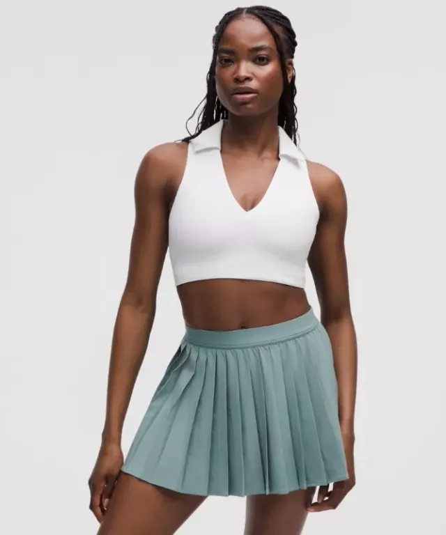 lululemon – Women's Collared Tennis Longline Sports Bra Medium Support, B/C Cup – Color White – Size 10