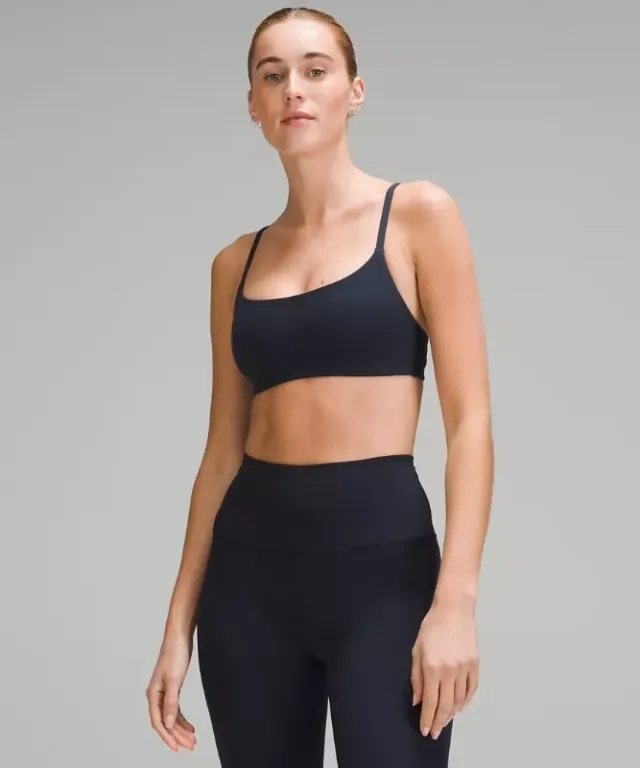 lululemon – Women's Wunder Train Strappy Racer Sports Bra Light Support, A/B Cup – Color Blue – Size 10