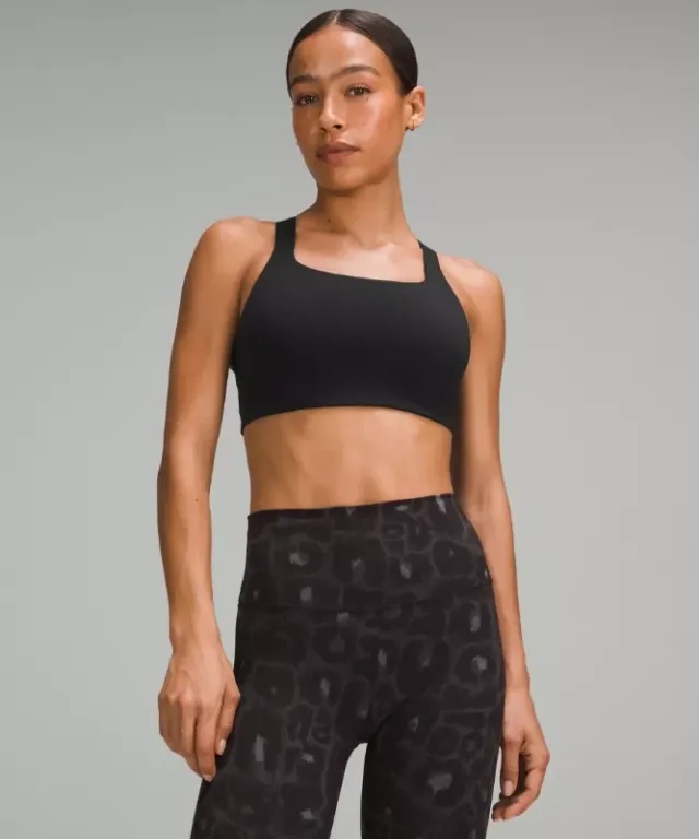 lululemon – Women's Ultralu Square-Neck Workout Sports Bra Medium Support, D/DD Cup – Color Black – Size 12