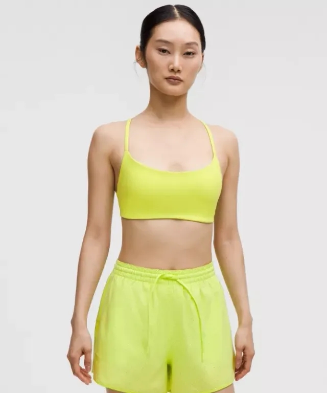 lululemon – Women's Wunder Train Strappy Racer Sports Bra Light Support, A/B Cup – Color Green/Neon – Size 10