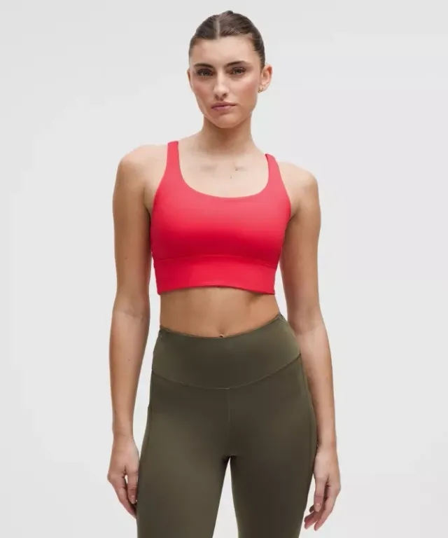 lululemon – Women's Energy Longline Sports Bra Medium Support, B-D Cups – Color Red – Size 10