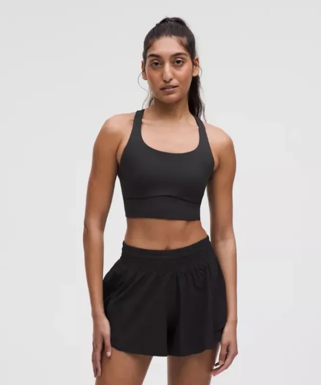 lululemon – Women's Energy Longline Sports Bra Medium Support, B-D Cups Evolve – Color Black – Size L
