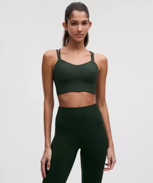 lululemon – Women's Like a Cloud Ribbed Longline Sports Bra Light Support, B/C Cup – Color Green – Size 10
