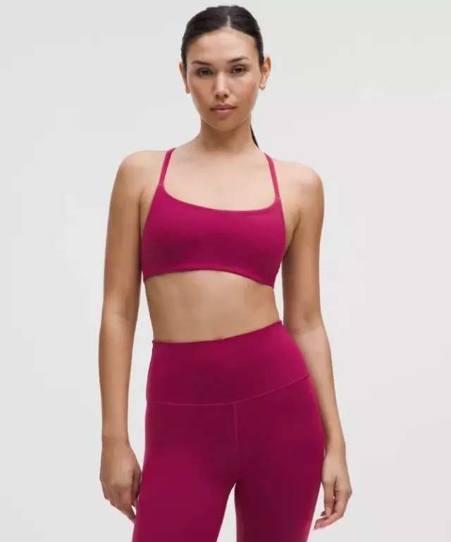 lululemon – Women's Wunder Train Strappy Racer Sports Bra Light Support, A/B Cup – Color Pink – Size 10