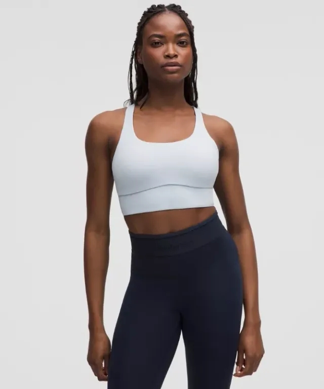 lululemon – Women's Energy Longline Sports Bra Medium Support, B-D Cups Evolve – Color Blue – Size L