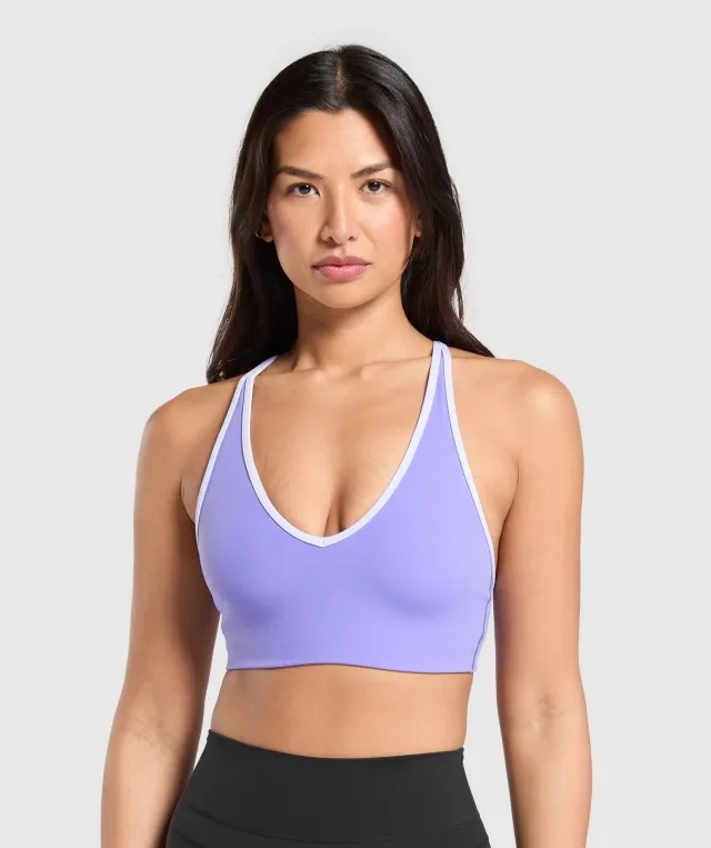  Contrast Trim Halter Neck Sports Bra - Record Purple/Fresh Lilac