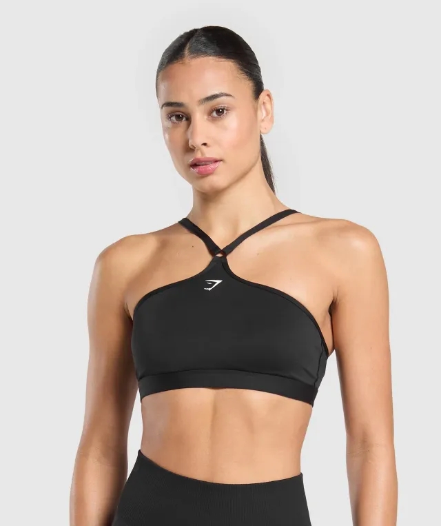  Halter Neck Sports Bra - Black