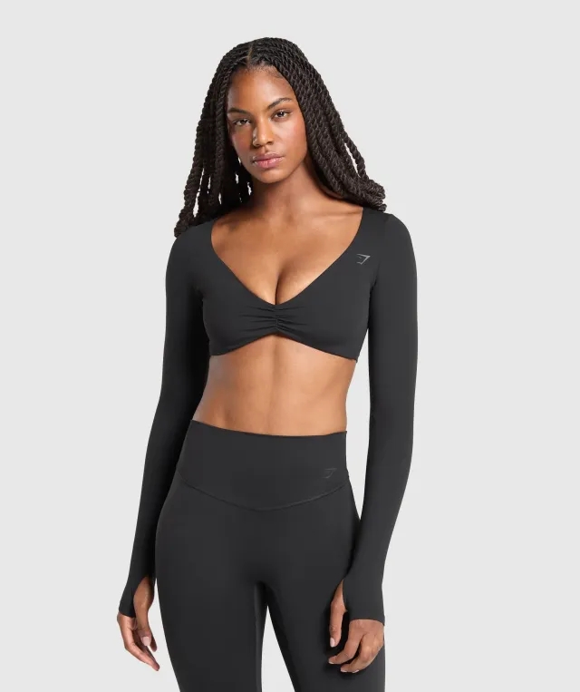  Ruched Long Sleeve Top - Black