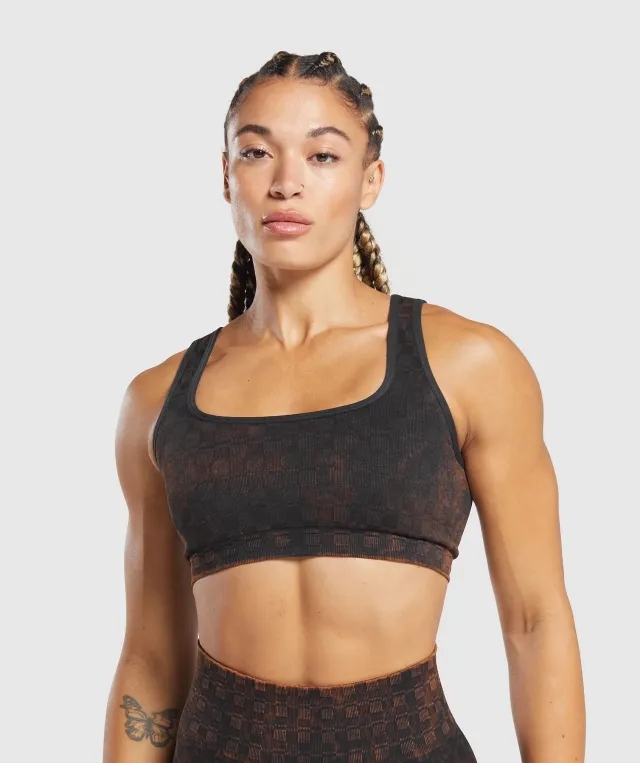  Check Seamless Washed Sports Bra - Black