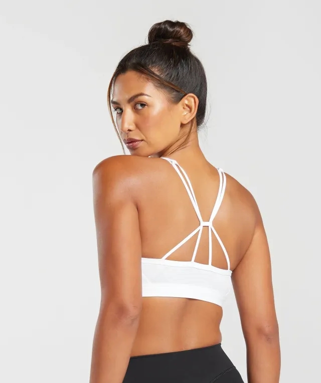  Ruched Strappy Sports Bra - White