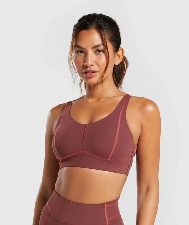  Stitch Feature Sports Bra - Burgundy Brown