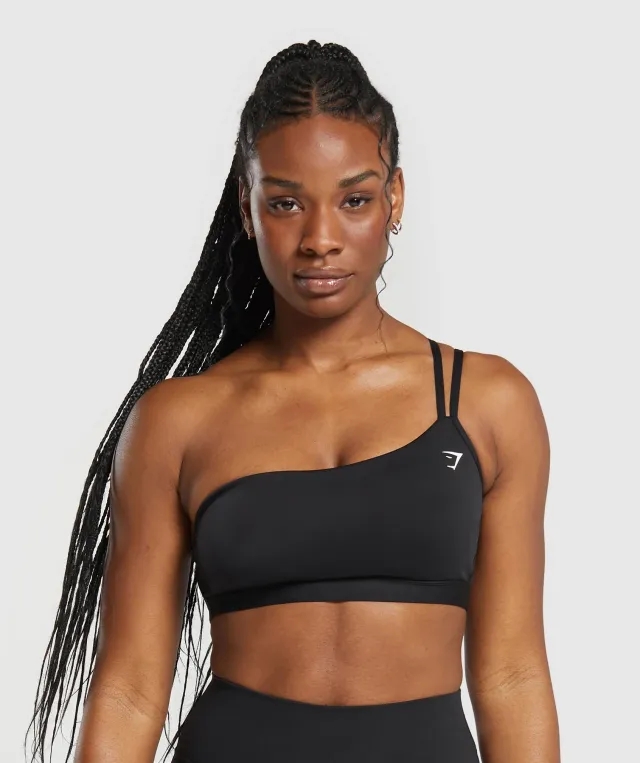  One Shoulder Sports Bra - Black