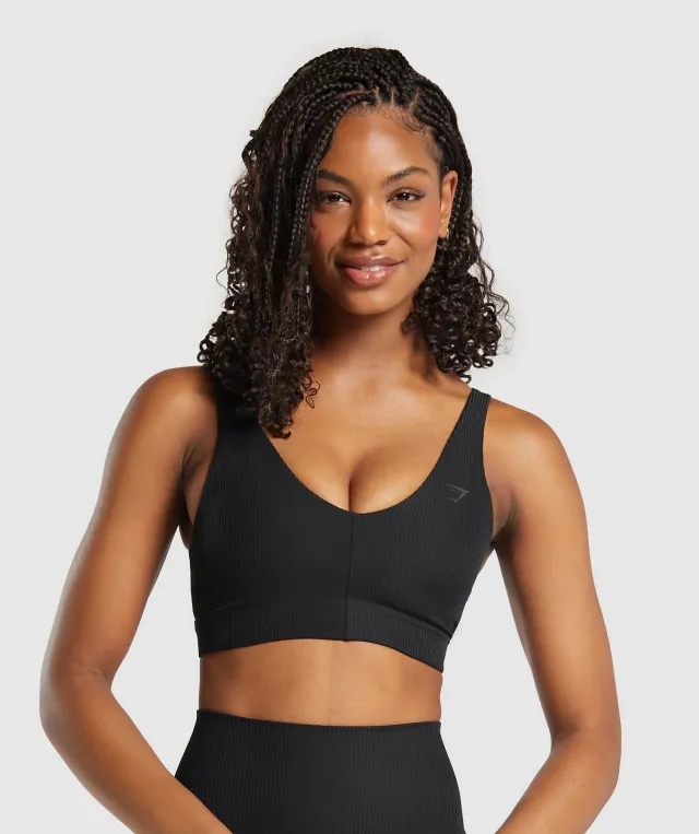  Ribbed Sports Bra - Black