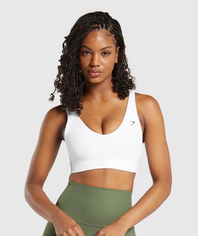  Ribbed Sports Bra - White