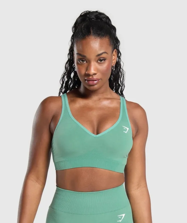  Vital Seamless 2.0 V Neck Sports Bra - Lagoon Green/ Marl