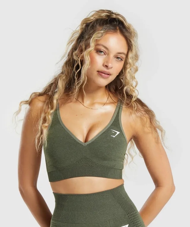  Vital Seamless V Neck Sports Bra - Base Green Marl