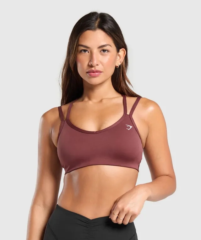  Strap Feature Sports Bra - Burgundy Brown