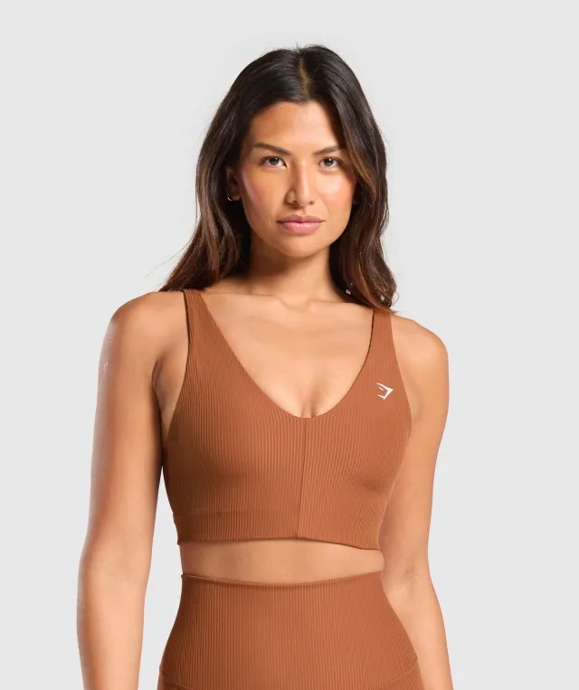  Ribbed Sports Bra - Copper Brown