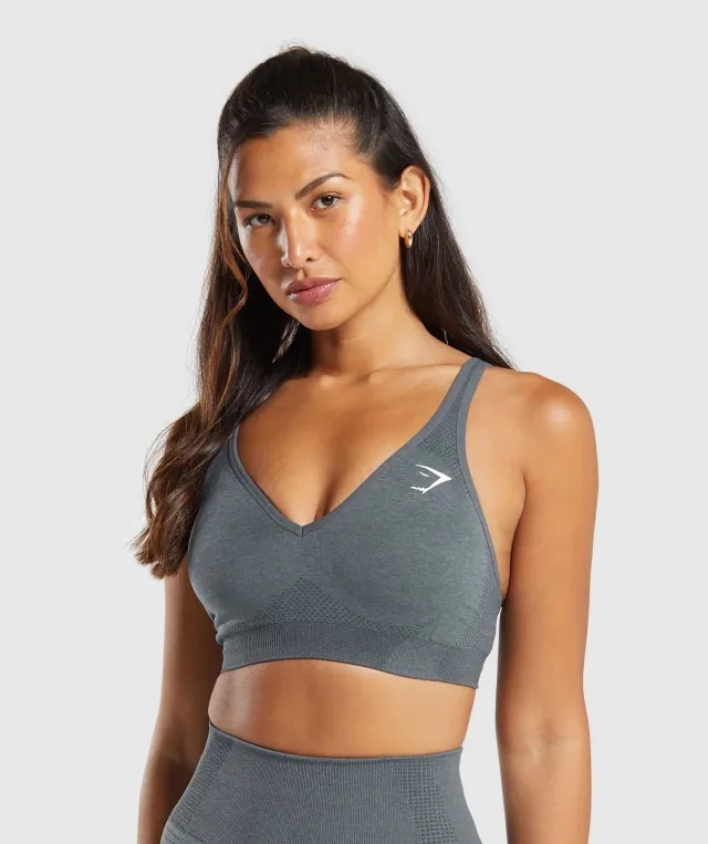 Vital Seamless V Neck Sports Bra - Strong Grey/ Marl