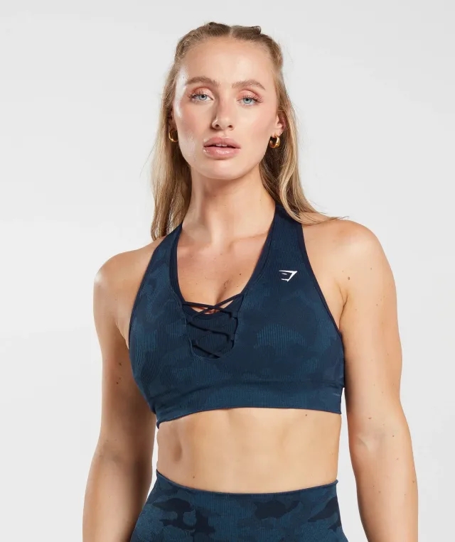  Adapt Camo Seamless Ribbed Sports Bra - Midnight Blue/Ash Blue