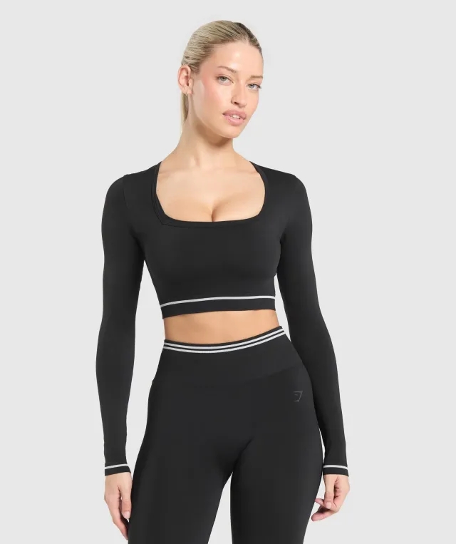 Contrast Seamless Crop Top - Black