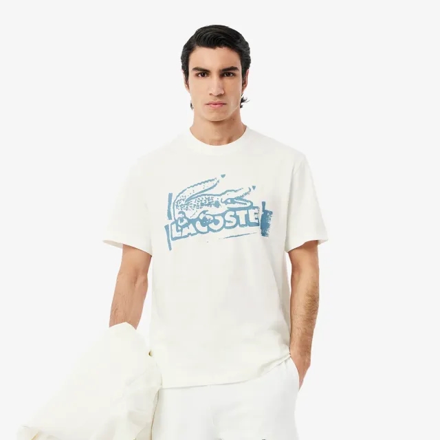 Lacoste Printed Cotton Jersey T-shirt - White / Blue