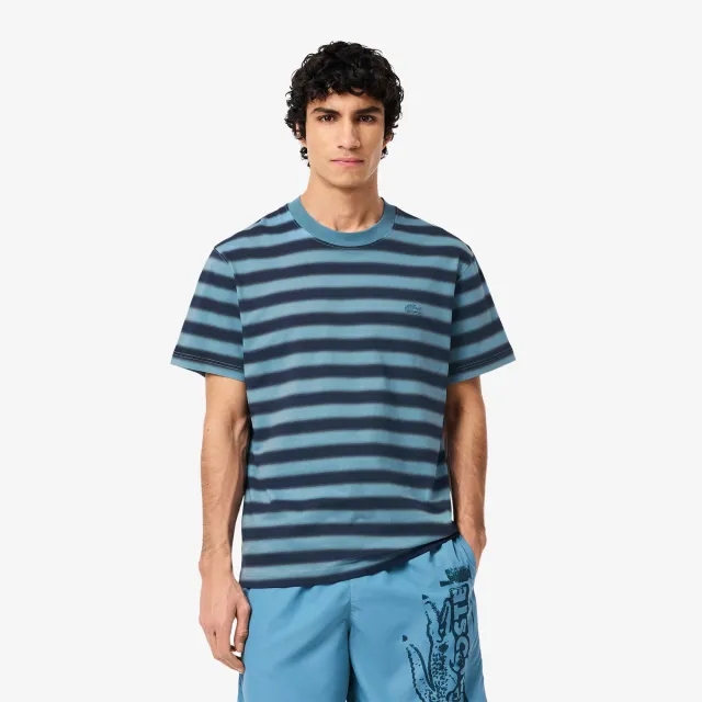 Lacoste Stripe Print Jersey T-shirt - Blue / Navy Blue
