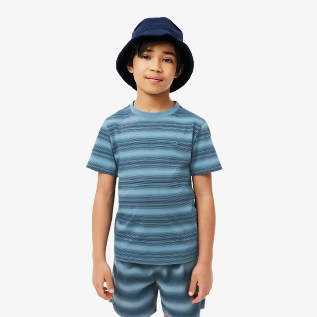 Lacoste Striped Print Cotton T-shirt - Blue / Navy Blue