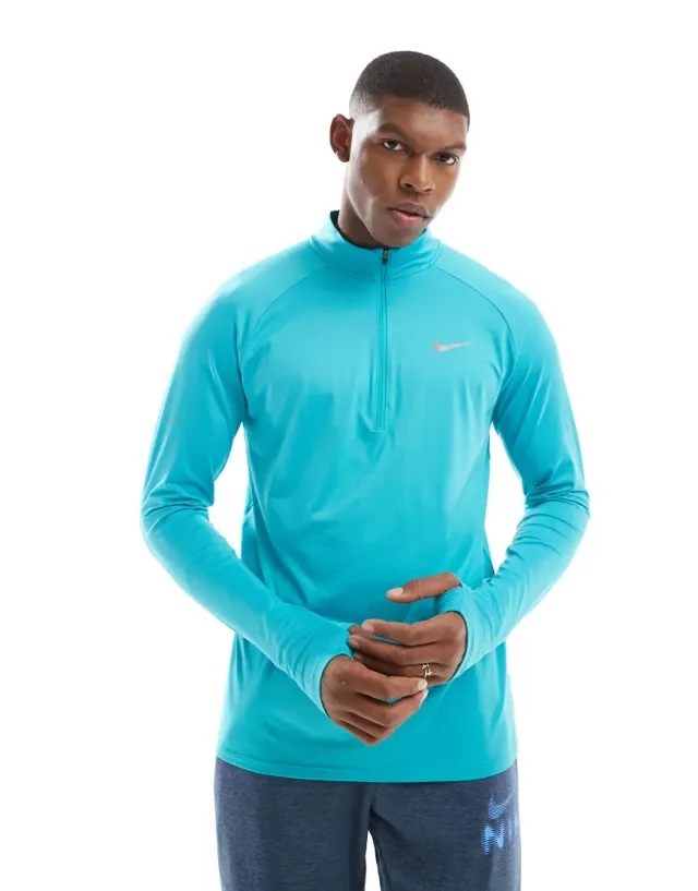 Men's Nike Stride Half Zip Top in Green/Silver